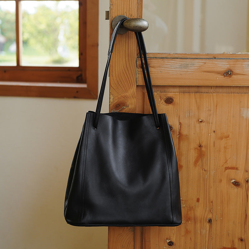 Vintage Women Leather Tote Bag Bucket Purse