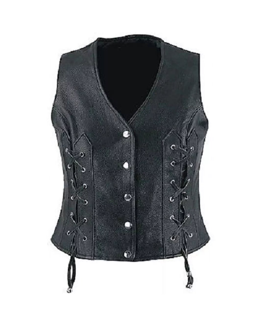 Ladies Black Leather Biker Vest