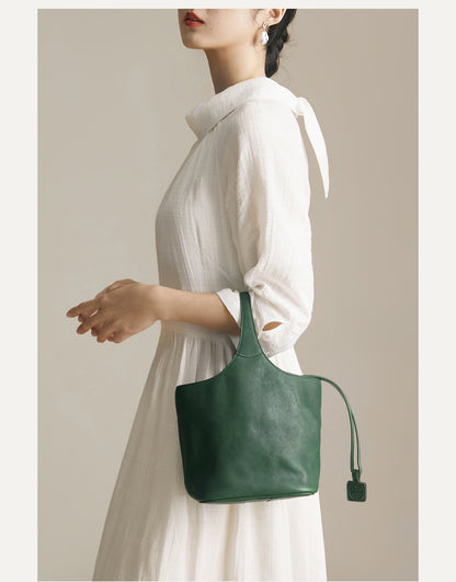 Women’s Genuine Leather Bucket Handbag Purse