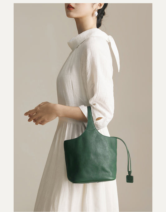 Women’s Genuine Leather Bucket Handbag Purse