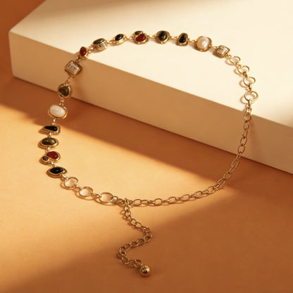 Women’s Silver Tone Geometric Stone Waist Chain