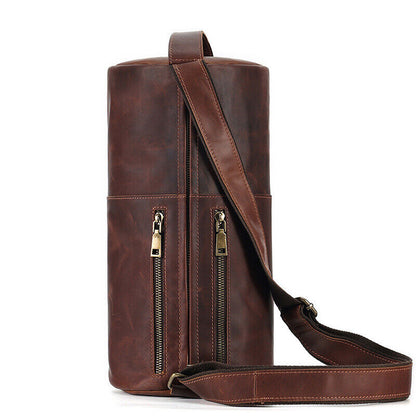 Leather Men Messenger Bags Cylindrical Style