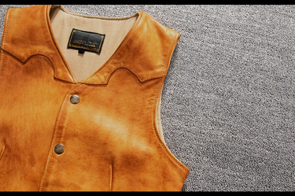 Men Vintage Brown Genuine Leather Vest