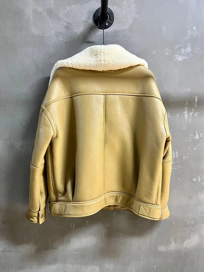 Women Shearling Leather Jacket Real Wool Lining