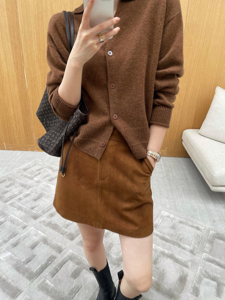Genuine Suede Leather Mini Skirt High Waist for Women