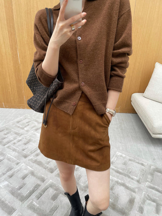 Genuine Suede Leather Mini Skirt High Waist for Women