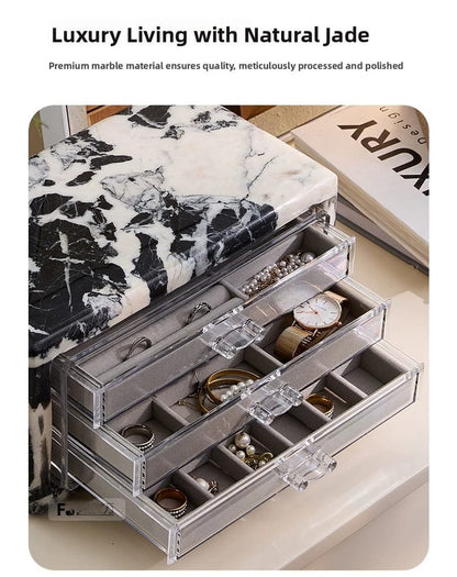 Natural Marble Jewelry Organizer Box with Multi-Drawer Storage