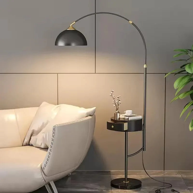 Modern arc floor lamp with wireless charging and drawer 1