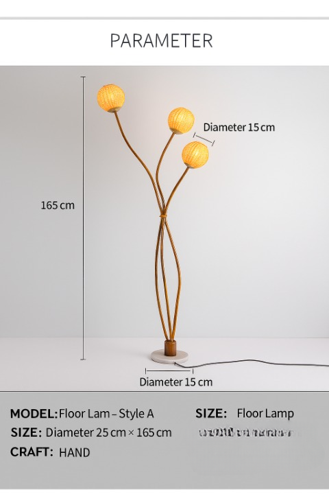 Modern Boho Bamboo Floor Lamp Handmade Rattan
