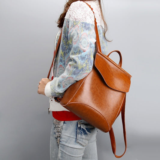Genuine Leather Backpack Brown for Women