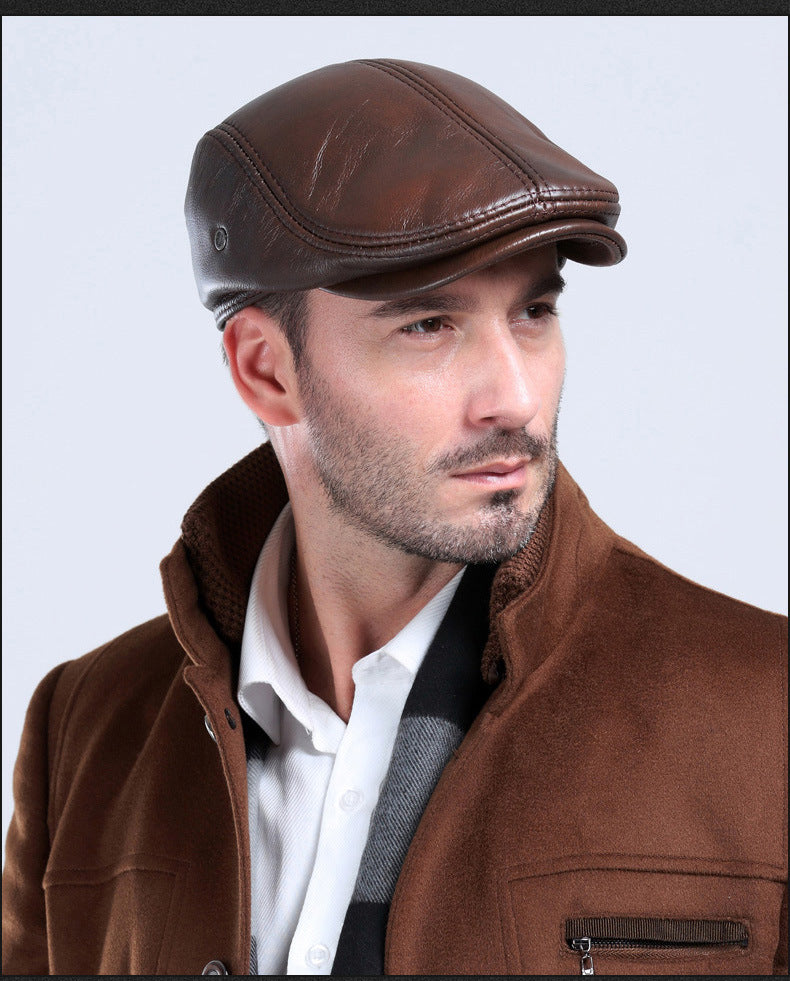 Genuine cowhide leather newsboy cap men