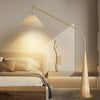 Modern Curved Arc Floor Lamp with Wood Base and Fabric Shade