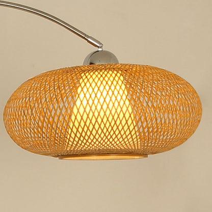 Japandi Rattan Dome Shade Bamboo Arc Floor Lamp