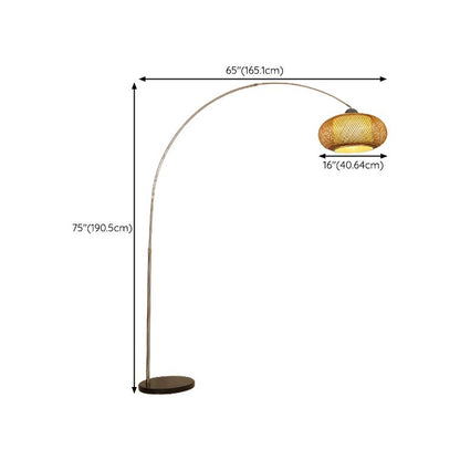 Japandi Rattan Dome Shade Bamboo Arc Floor Lamp