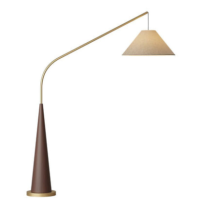 Modern Curved Arc Floor Lamp with Wood Base and Fabric Shade
