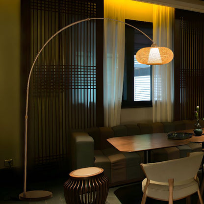 Japandi Rattan Dome Shade Bamboo Arc Floor Lamp