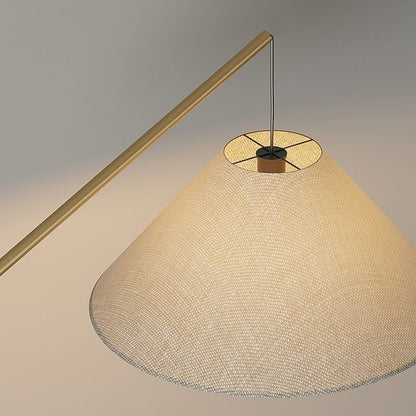 Modern Curved Arc Floor Lamp with Wood Base and Fabric Shade