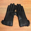 Women’s Leather Gloves in Black with Fur-Trimmed Cuffs
