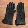 Women’s Leather Gloves in Black with Fur-Trimmed Cuffs