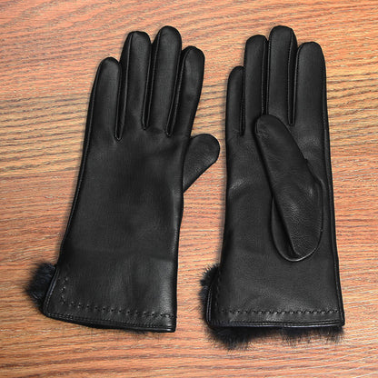 Women’s Leather Gloves in Black with Fur-Trimmed Cuffs