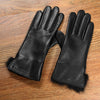 Women’s Leather Gloves in Black with Fur-Trimmed Cuffs