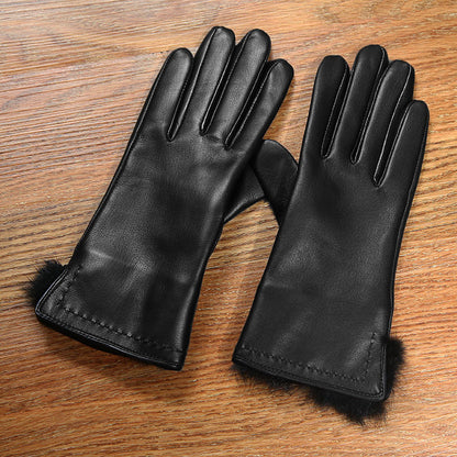 Women’s Leather Gloves in Black with Fur-Trimmed Cuffs