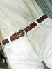 Slim Brown Braided Leather Waist Belt with Gold Buckle
