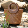 Woven Rattan Straw Tote Bag with Wooden Handle