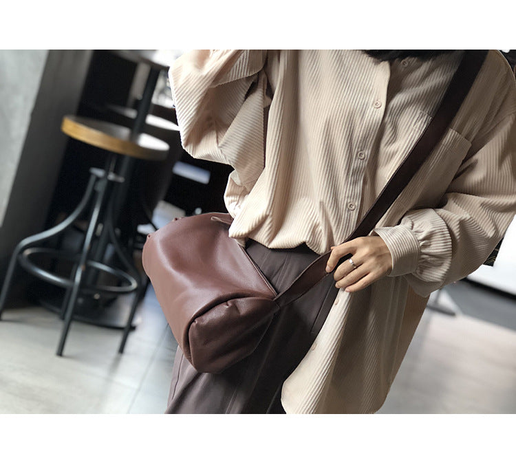 Genuine Leather Shoulder Crossbody Bag for Women Soft Wrinkled