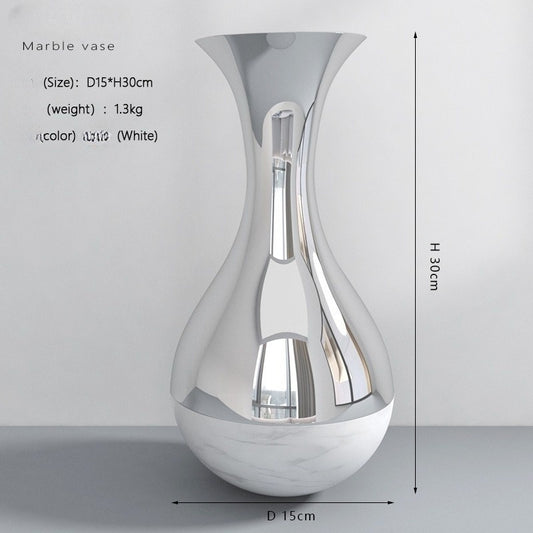 Modern Light Luxury Marble Vase with Silver Finish
