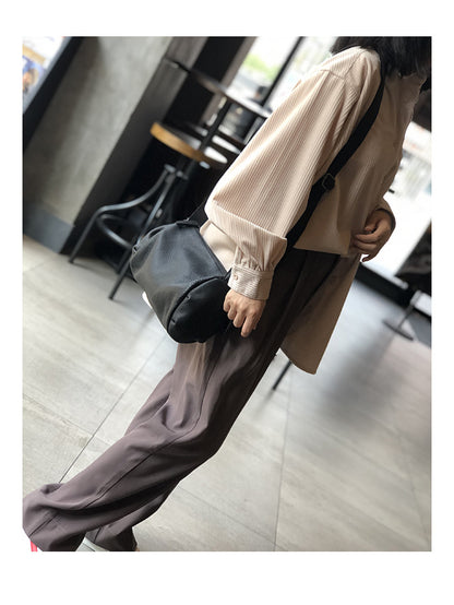 Genuine Leather Shoulder Crossbody Bag for Women Soft Wrinkled