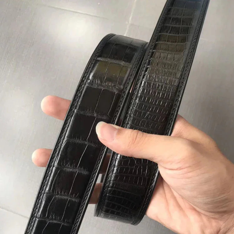 Genuine crocodile belly leather belt Black 105 cms
