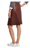 Genuine Leather Front Slit High Waist Knee Length Skirt