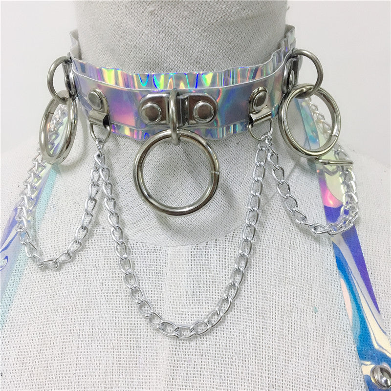 women holographic harness set belt chain skirt festival outfit set