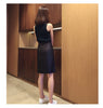Genuine Leather Front Slit High Waist Knee Length Skirt