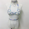 women holographic harness set belt chain skirt festival outfit set