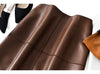 Brown Leather Midi Skirt High Waisted A-Line with Front Zipper