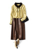Brown Leather Midi Skirt High Waisted A-Line with Front Zipper