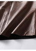 Brown Leather Midi Skirt High Waisted A-Line with Front Zipper