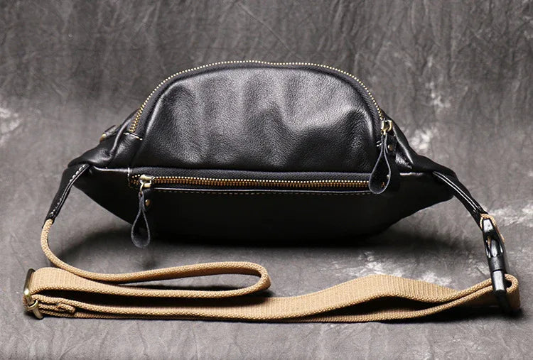 Men genuine leather chest crossbody sling bag