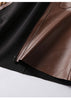 Brown Leather Midi Skirt High Waisted A-Line with Front Zipper