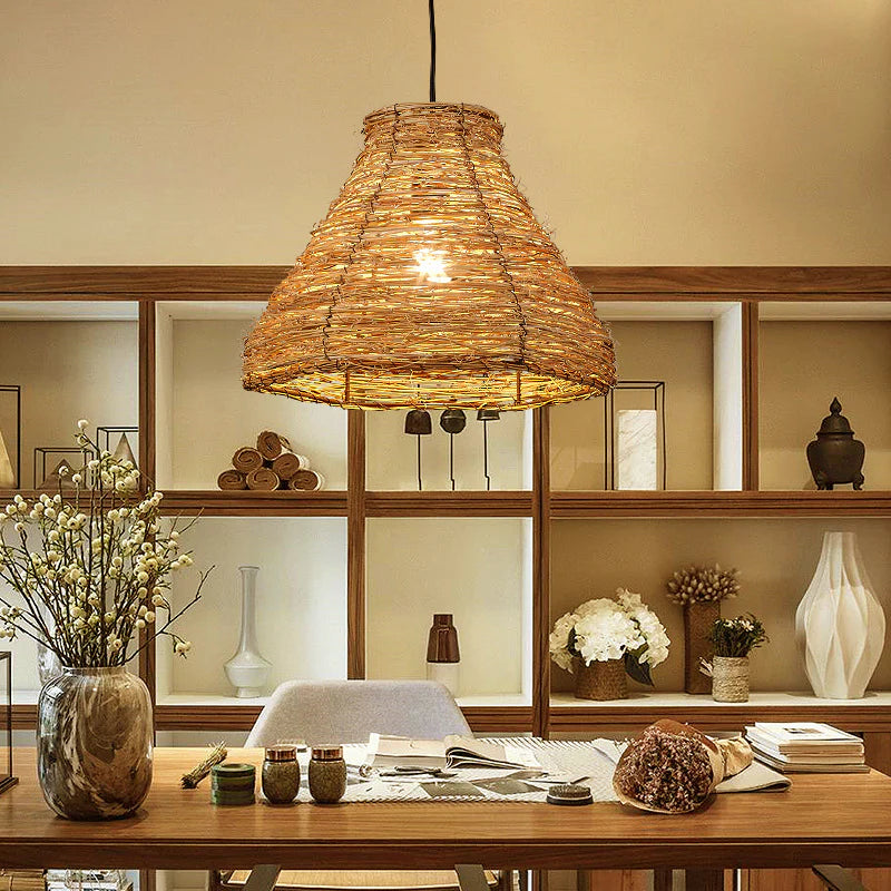 Bamboo woven pendant ceiling light shade