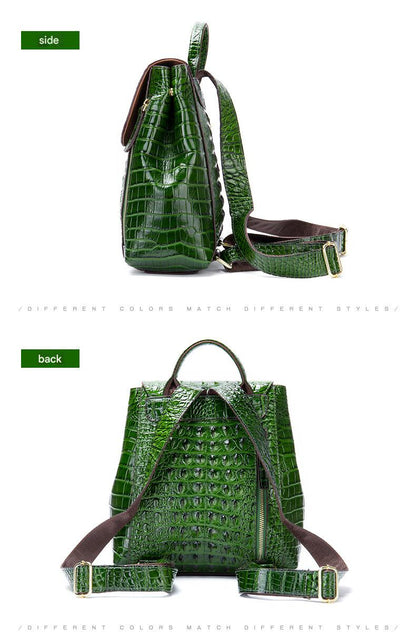 Women’s Designer Genuine Leather Crocodile Pattern Backpack