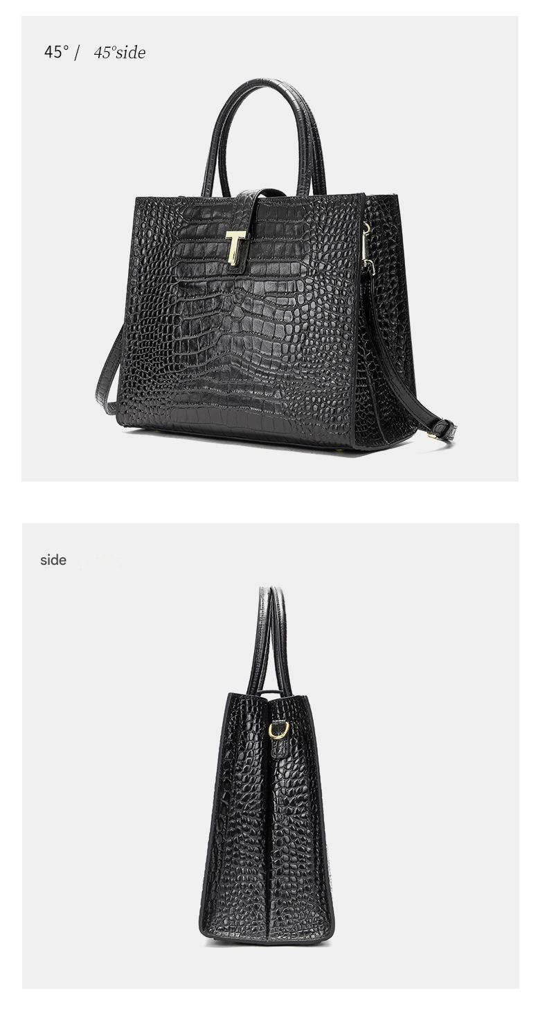 Black Crocodile Print Leather Shoulder Bag Crossbody