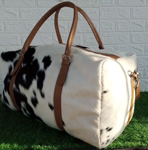 Cowhide Luggage Bag Black White