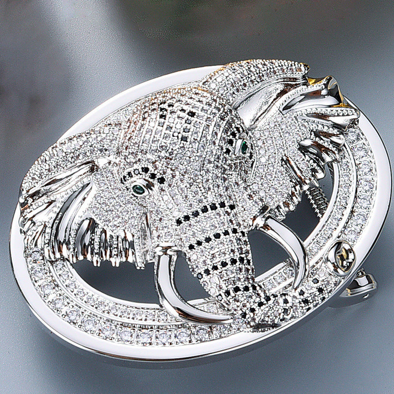 Animal Head Belt Buckle with Rhinestones and Stainless Steel Frame