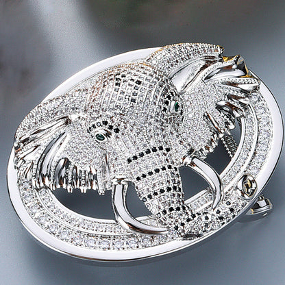 Animal Head Belt Buckle with Rhinestones and Stainless Steel Frame