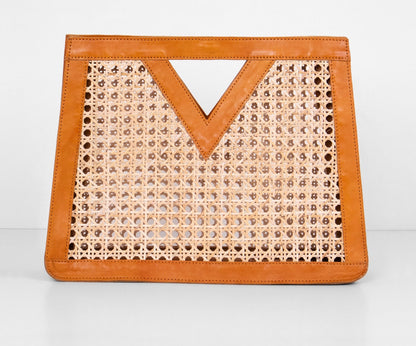 V Style Leather Rattan Handbag