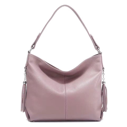 leather shoulder bag women with tassel