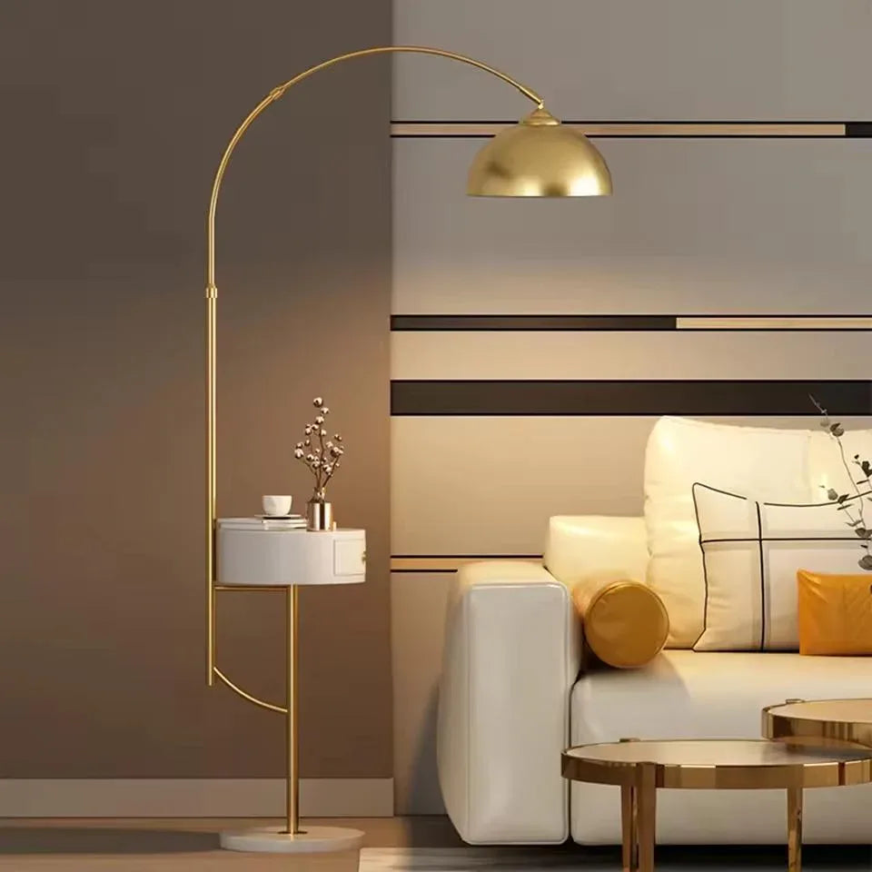 Modern arc floor lamp with wireless charging and drawer 2
